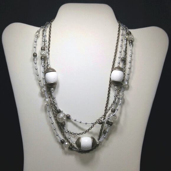 Chico's Women's Multistrand White Beaded Necklace, Silver Tone, 20 Inches - Picture 5 of 6